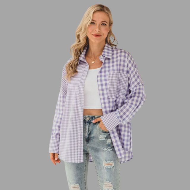 Casual checked shirt with batwing sleeves