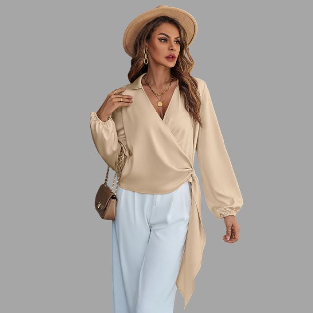 Wrap blouse with V-neckline