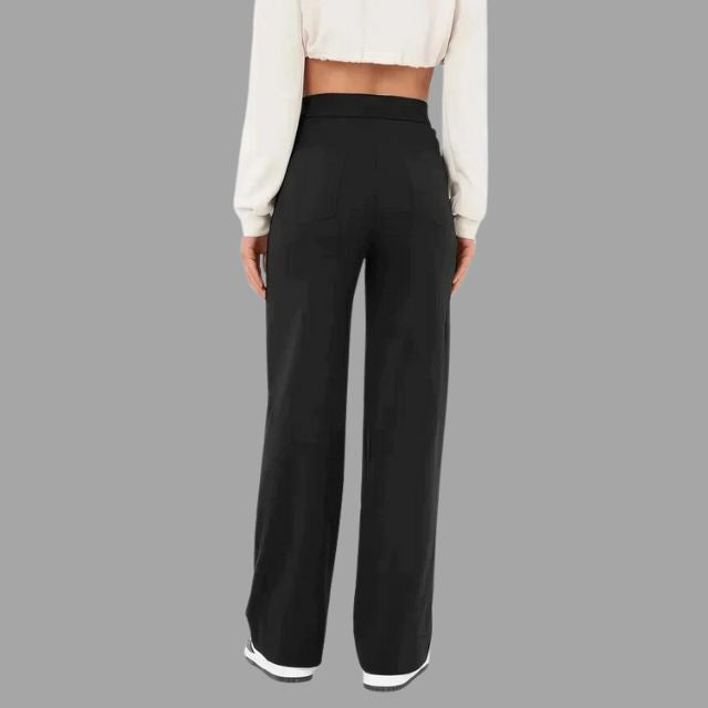 High-waisted flared trousers with patch pockets