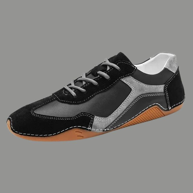 Breathable genuine leather sneakers with corrugated sole design