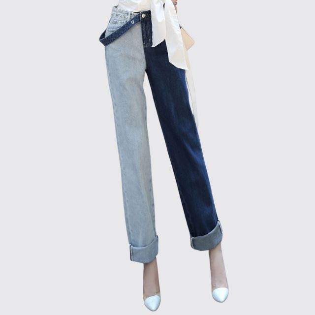 High-waisted straight jeans with contrast splice