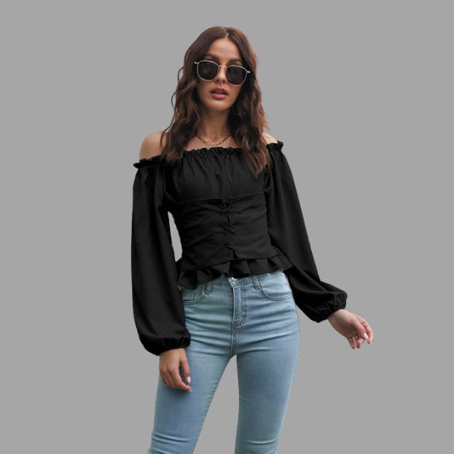 Off-the-shoulder blouse with lace-up front