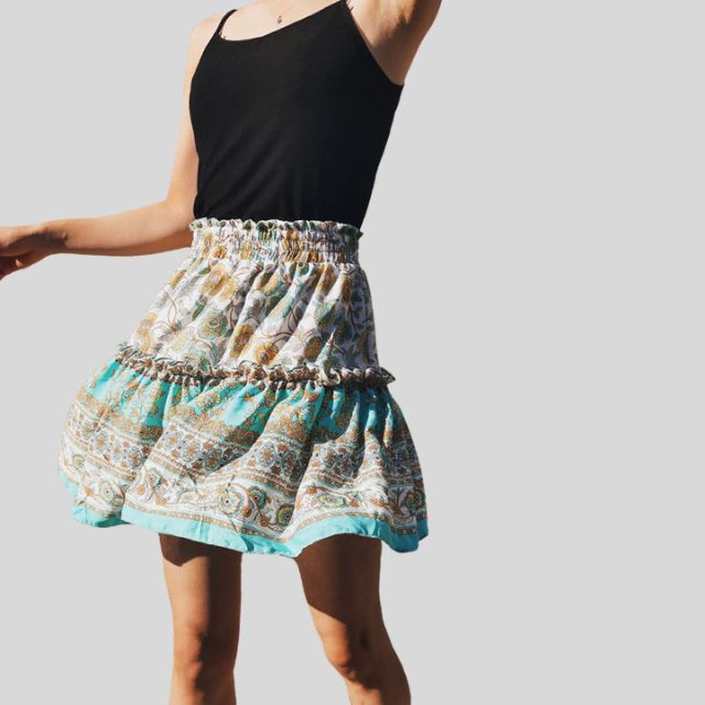 Bohemian floral skirt with ruffles