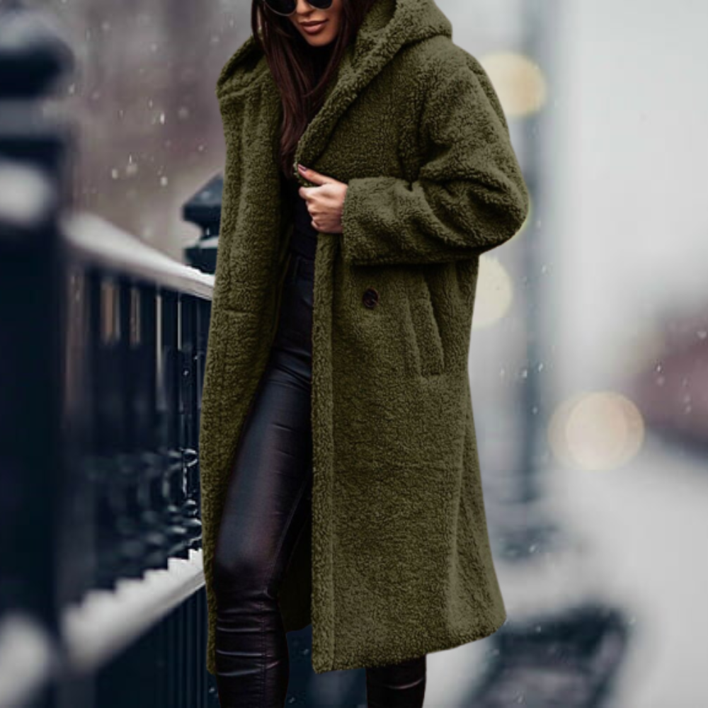 Long fleece coat with hood