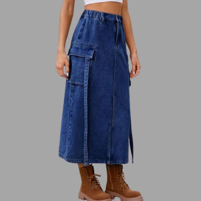 High-waisted denim skirt with slit