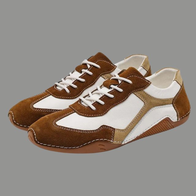 Breathable genuine leather sneakers with corrugated sole design