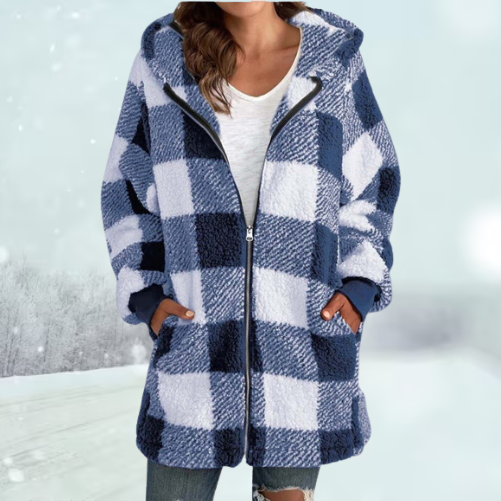 Women's Hooded Checked Jacket - Cozy & Stylish Winter Outerwear - Warm Essential for Cold Seasons