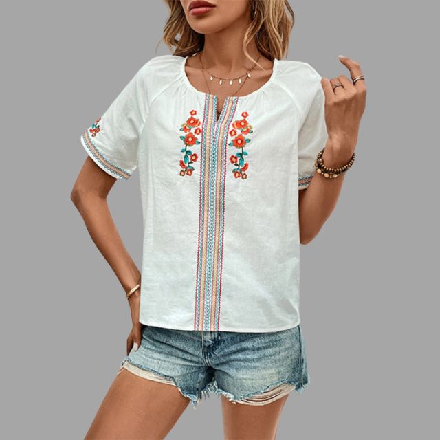 Embroidered boho shirt with tassel trim