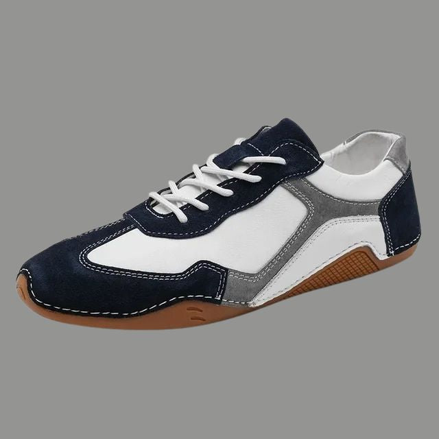 Breathable genuine leather sneakers with corrugated sole design