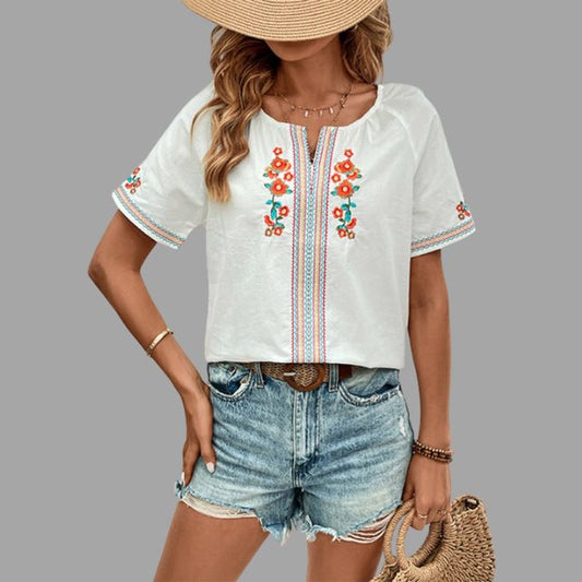 Embroidered boho shirt with tassel trim