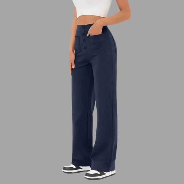 High-waisted flared trousers with patch pockets