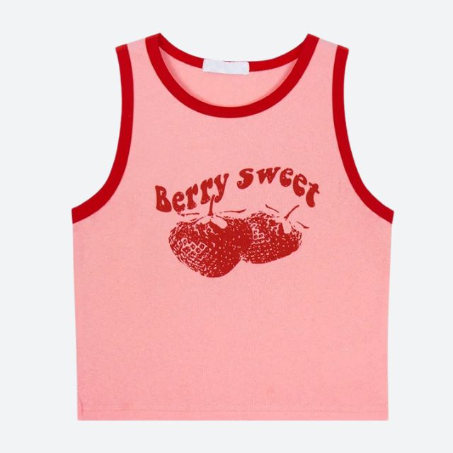 Berry Sweet graphic crop top with contrast trim