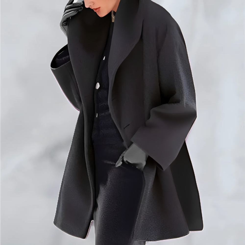 Women - Loose Wool Coat - Cozy Shawl Collar - Stylish Warm Outerwear for Fall & Winter