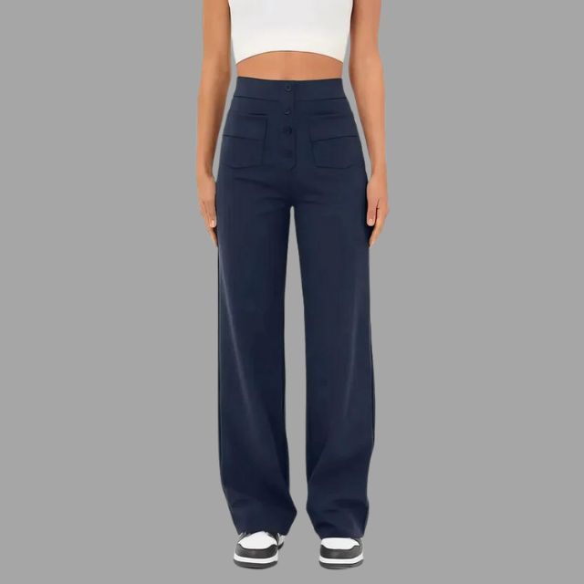 High-waisted flared trousers with patch pockets