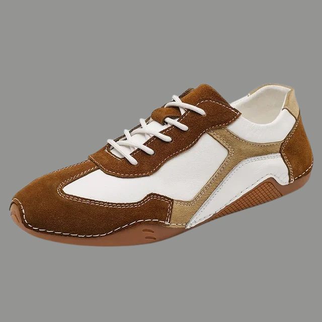 Breathable genuine leather sneakers with corrugated sole design