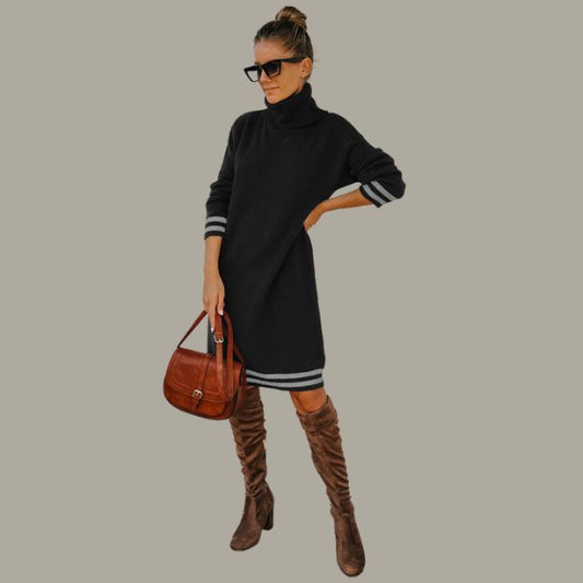 Cosy turtleneck jumper dress with contrasting stripes