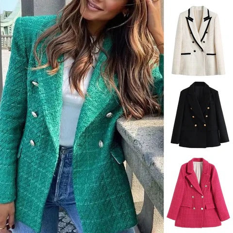 Women's Double-Breasted Blazer Coat - Modern Style - Tailored Fit - Chic Outerwear for Any Occasion