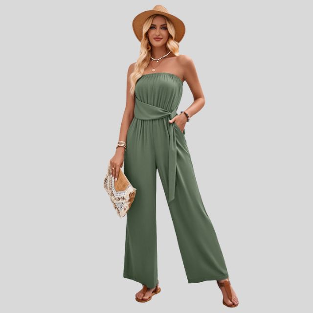 Off-the-shoulder jumpsuit with waist tie