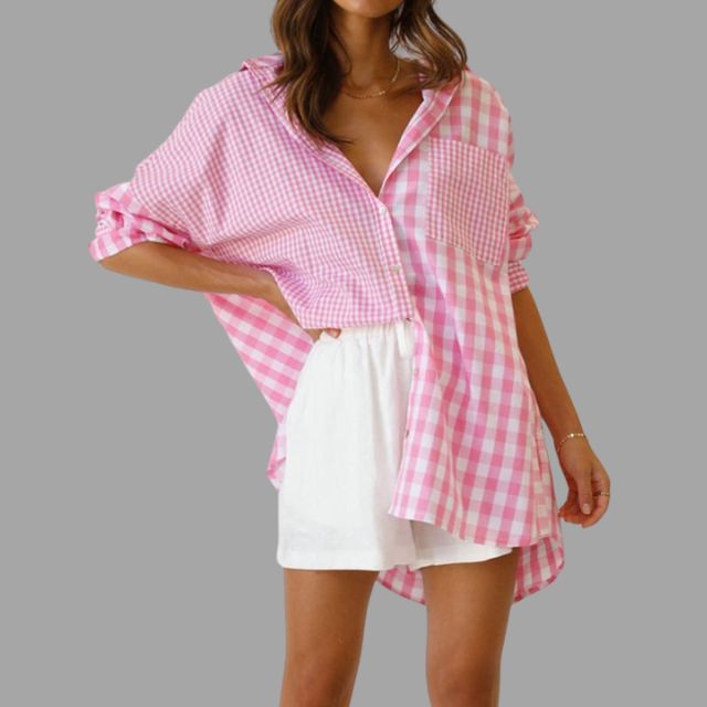 Casual checked shirt with batwing sleeves