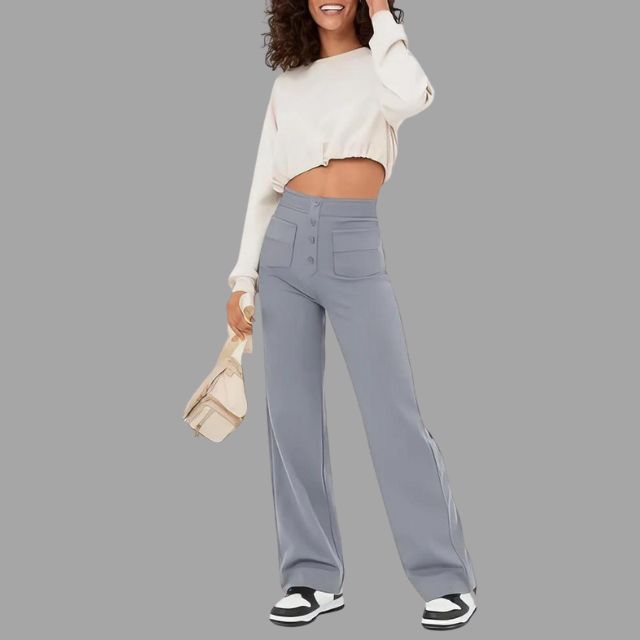 High-waisted flared trousers with patch pockets