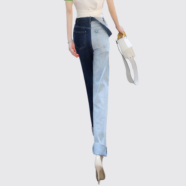 High-waisted straight jeans with contrast splice