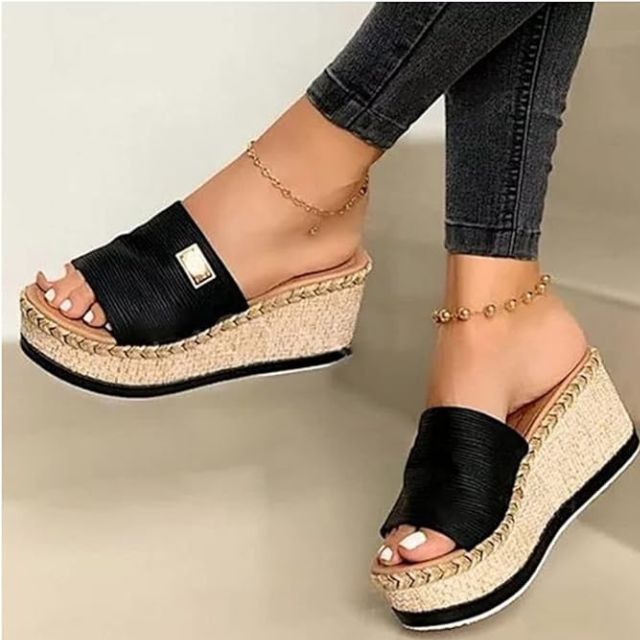 Casual wedge heel sandals with espadrille sole