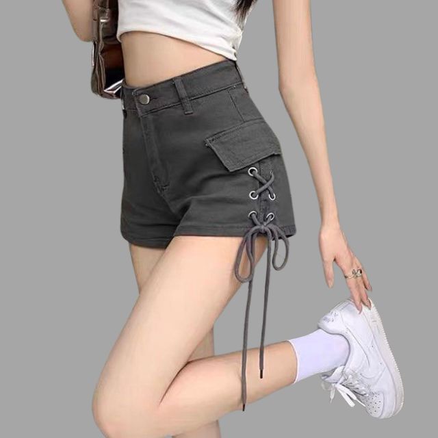 High-waist shorts with lace-up detail