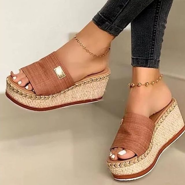 Casual wedge heel sandals with espadrille sole