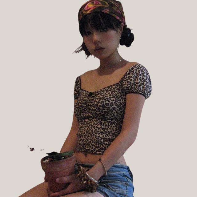 Leopard print crop top with vintage flair