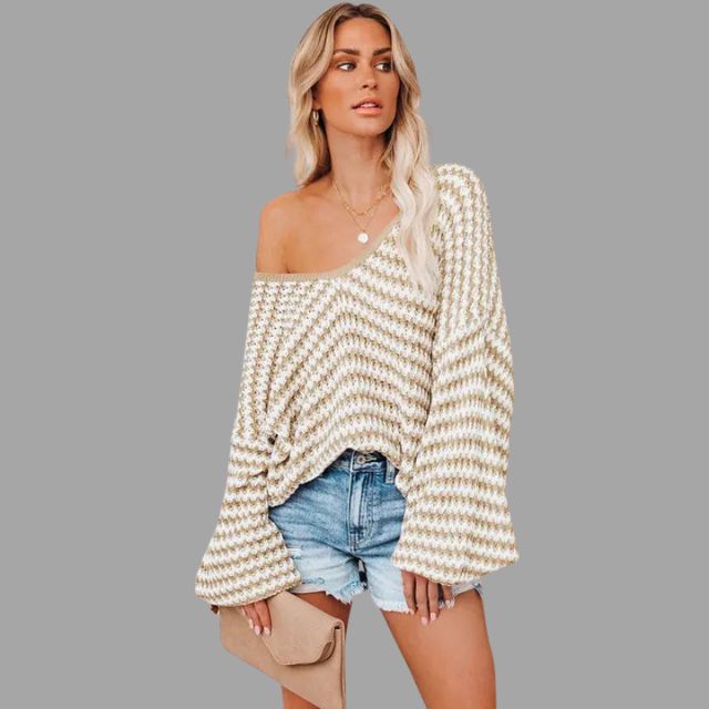 Knitted jumper with off-the-shoulder design