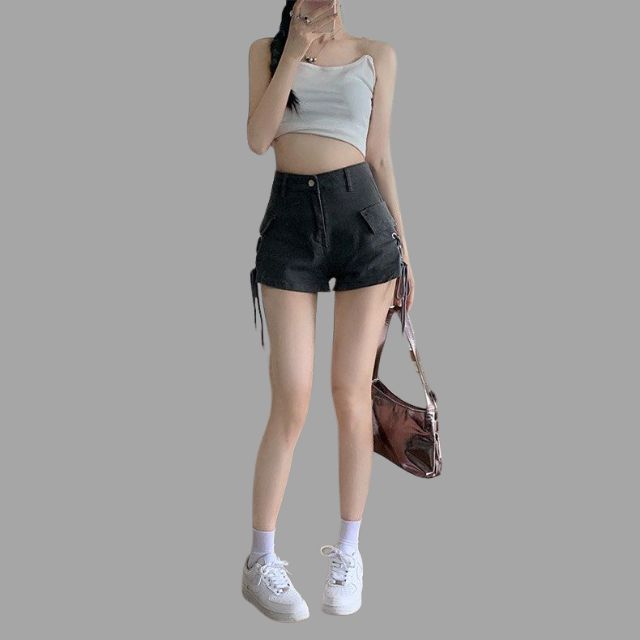 High-waist shorts with lace-up detail