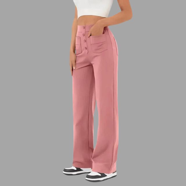 High-waisted flared trousers with patch pockets