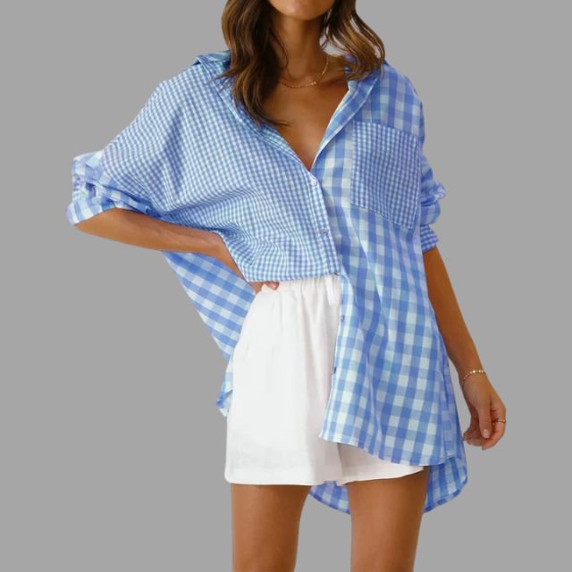 Casual checked shirt with batwing sleeves