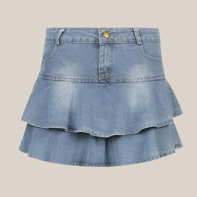 Denim shorts with frill trim