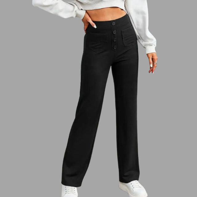 High-waisted flared trousers with patch pockets