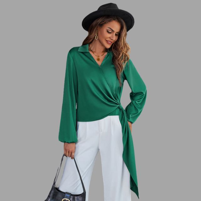 Wrap blouse with V-neckline