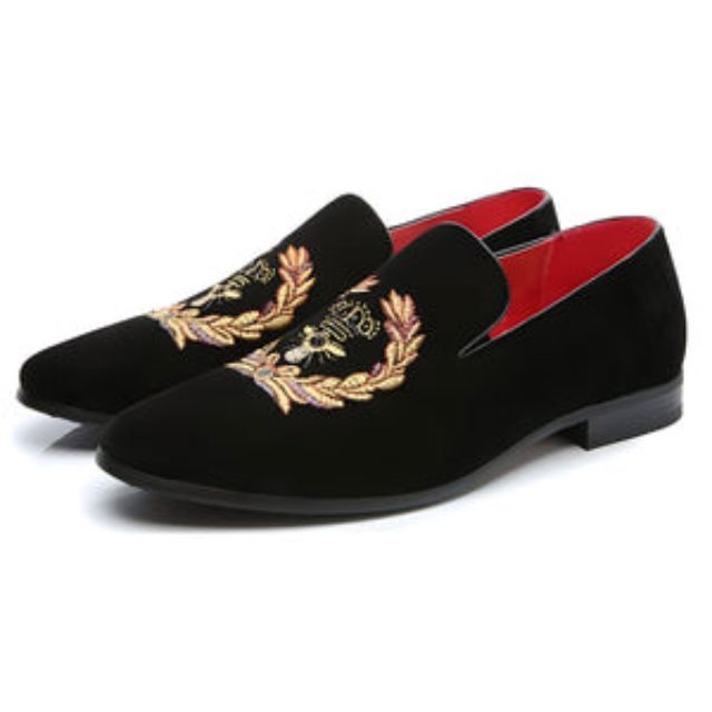 Velvet Loafers With Embroidered Emblem