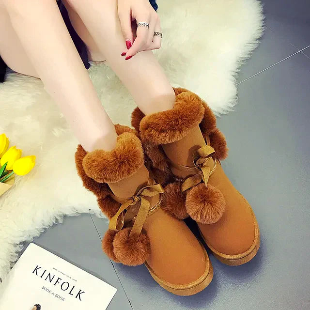 Women - Winter Boots - Elegant Pompon Design - Warm & Stylish Cold Weather Footwear