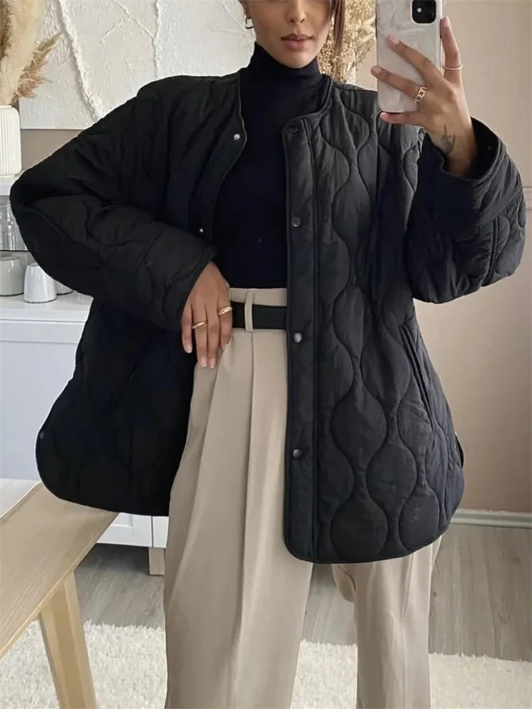 Oversized quilted jacket with pockets