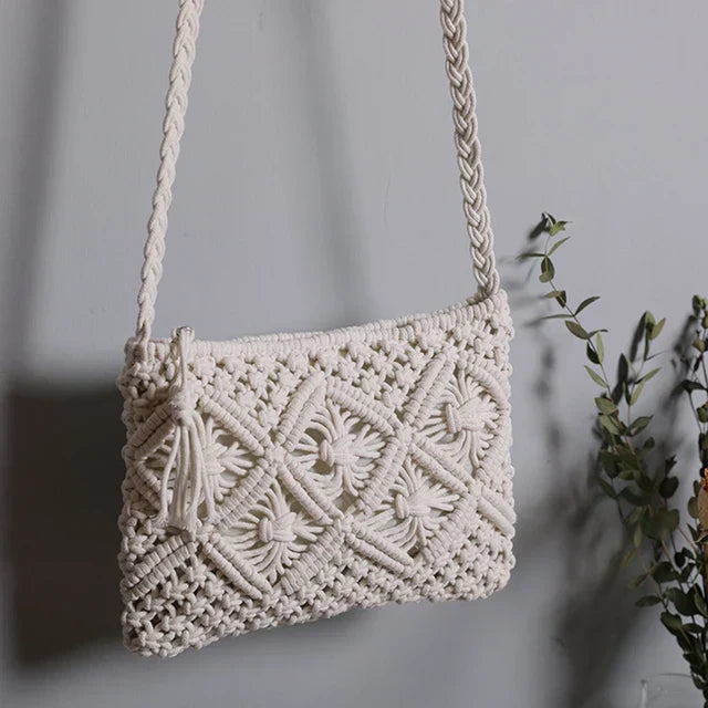 Boho woven straw shoulder bag for women