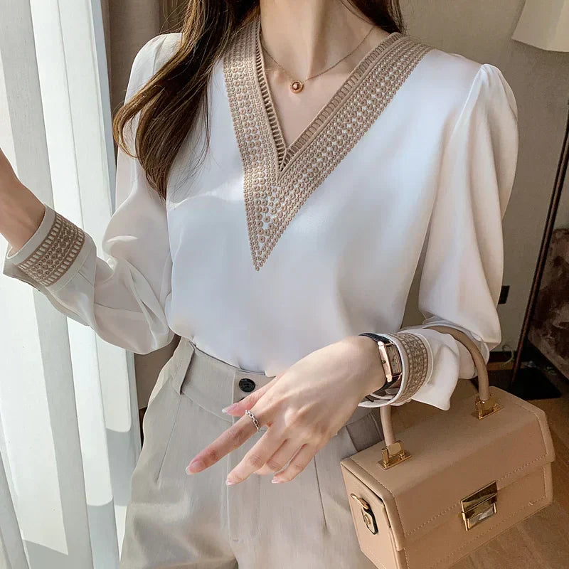 Chiffon blouse with V-neck for women