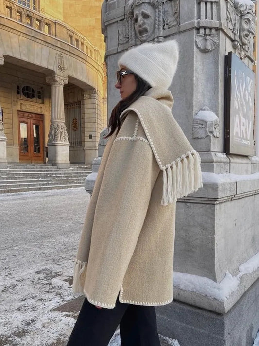 Long-sleeve coat with scarf