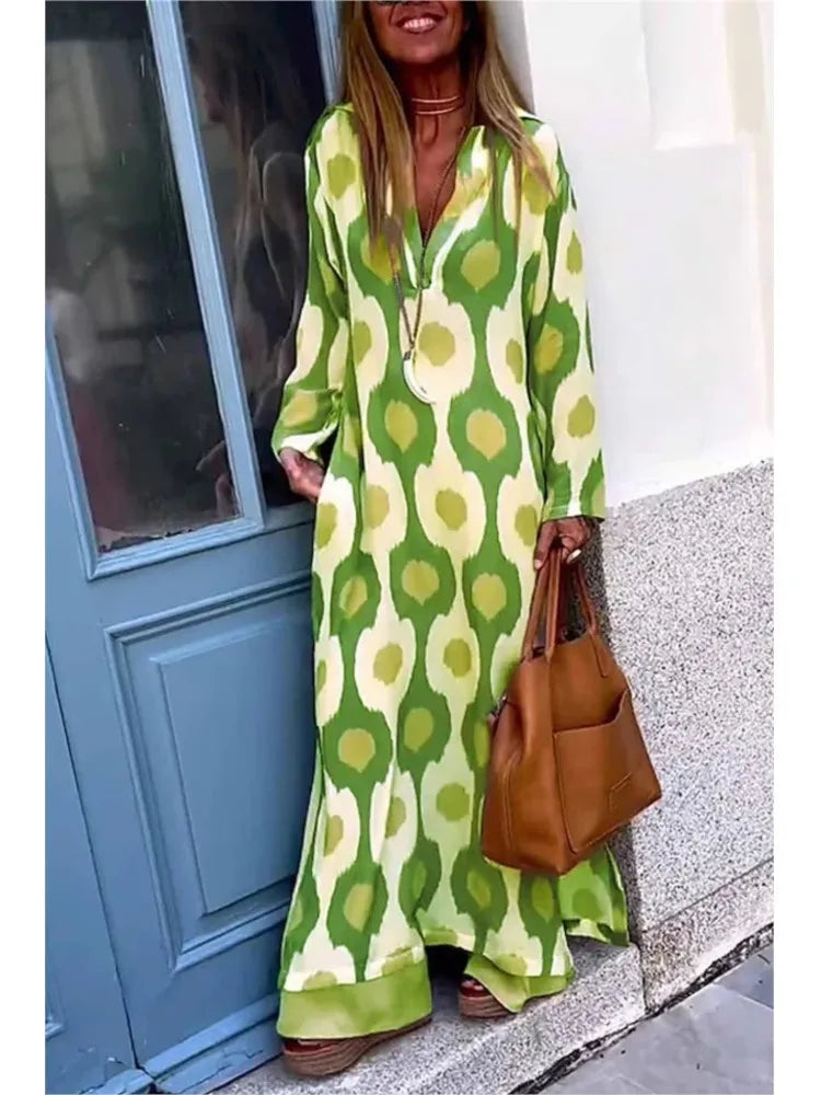 Women's boho chic maxi dress with geometric pattern