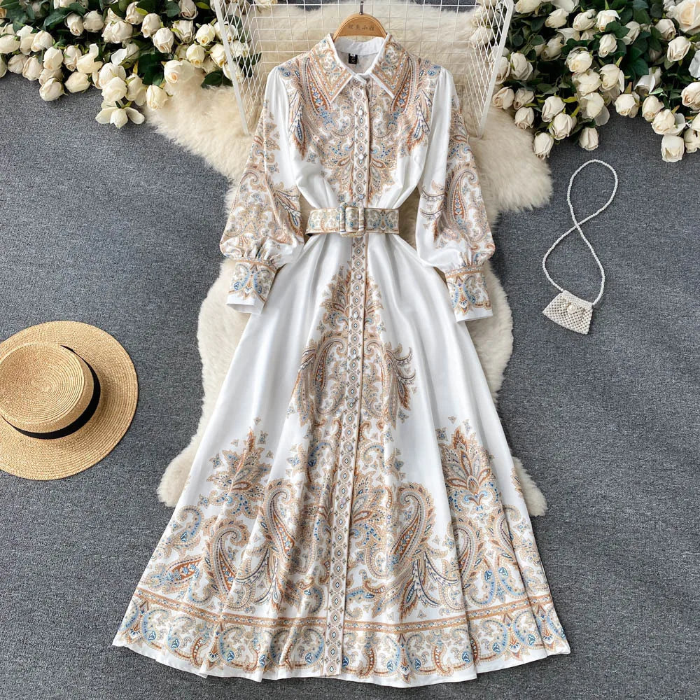 A-line dress with floral pattern belt