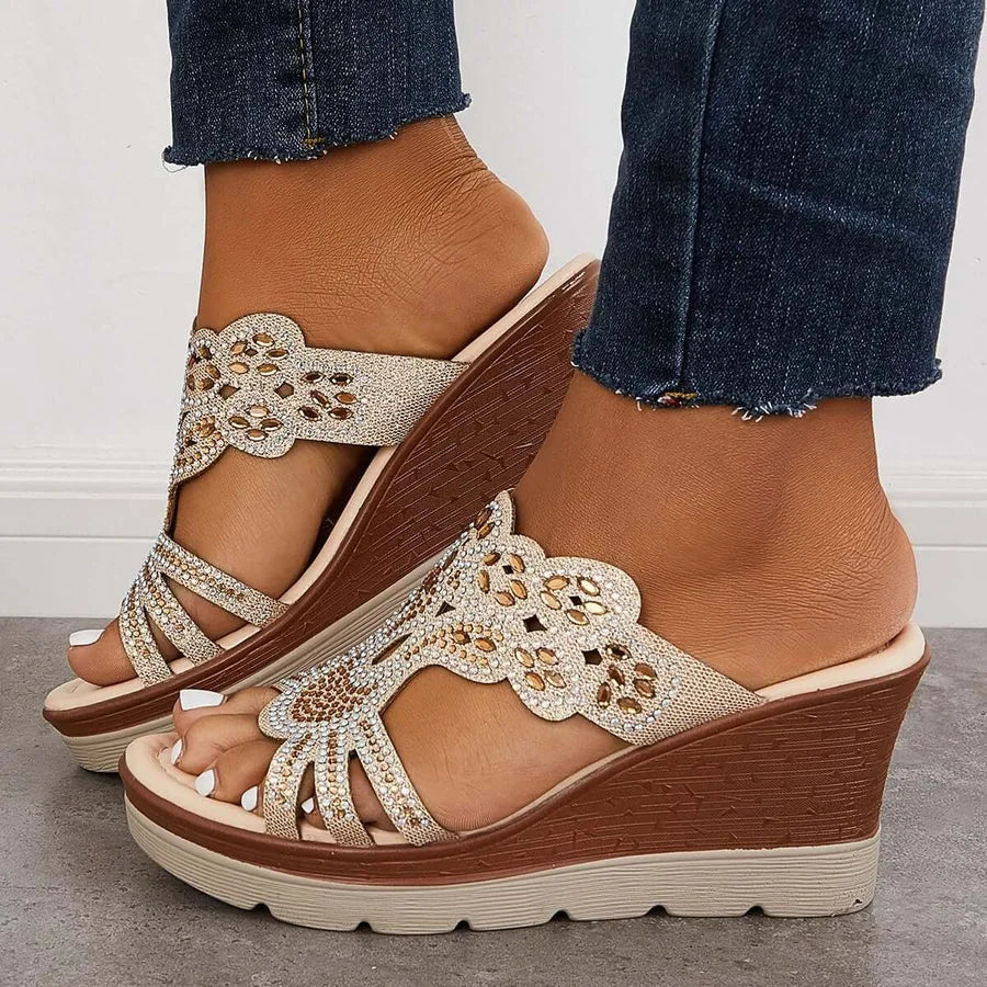 Wedge heel sandals with rhinestones