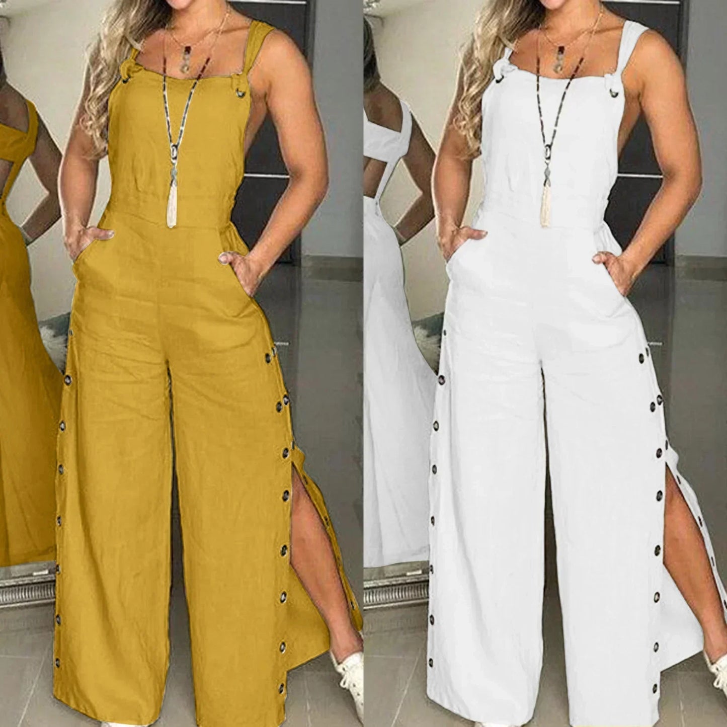 Summer jumpsuit with sleeveless twisted knots and pockets