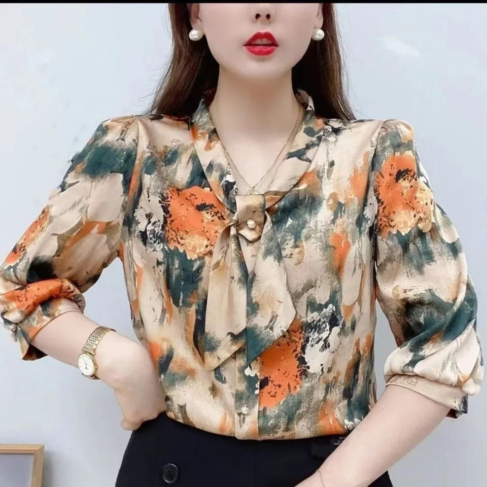 Chiffon blouse with half sleeves