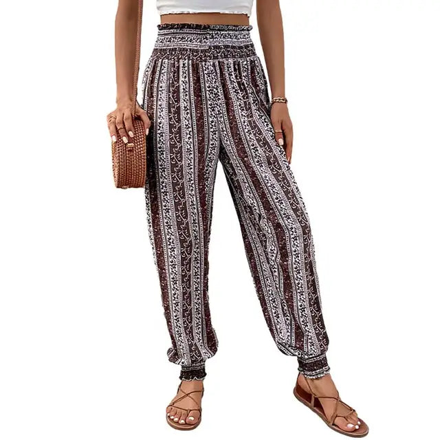 Harem trousers in ethnic boho style with print pattern