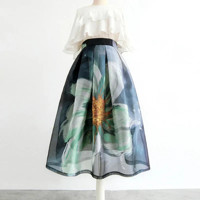 Organza skirt with floral print