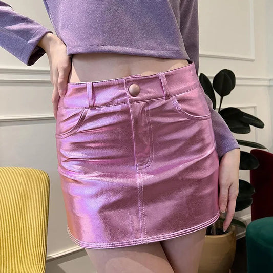 Luminous mini skirt in a metallic look